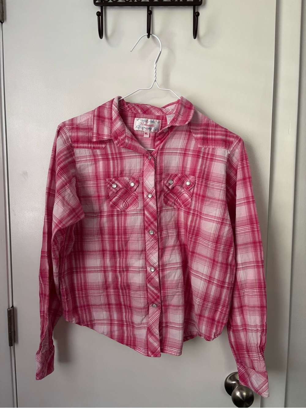 Girls Country Chic Cowgirl Outdoor Pink Plaid Flannel Casual Button-Up Shirt